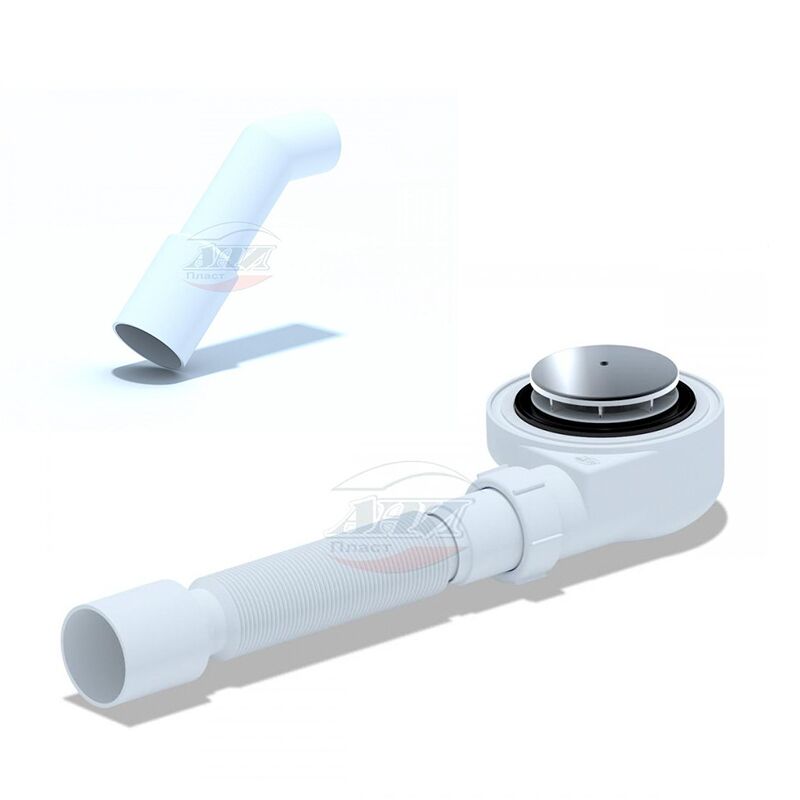 Sifon tip butoi pentru cadita dus Ø50 mm, iesire 1 1/2'', cu racord flexibil Ø40/50 mm si cot 45ºØ40/50 mm - imagine 1