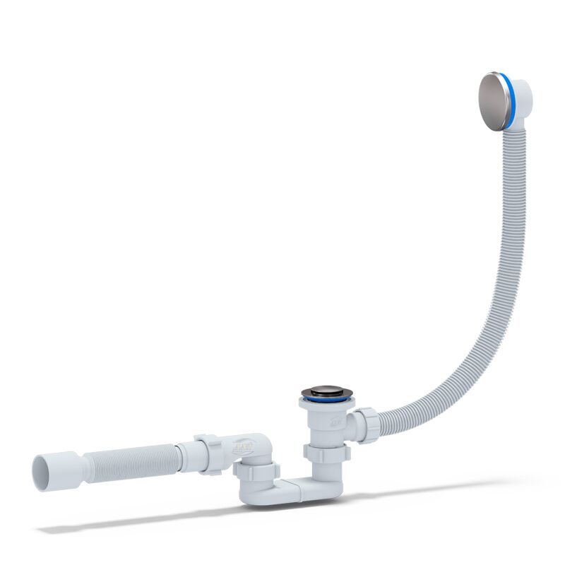 Sifon cada cu preaplin, ventil cromat, actionare click-clack dop mic, iesire 1 1/2", cu racord flexibil Ø40/50 mm - imagine 1