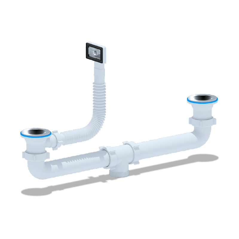 Set ventile cu tevi pentru chiuveta dubla, 1 1/2", 1 preaplin vertical - imagine 1